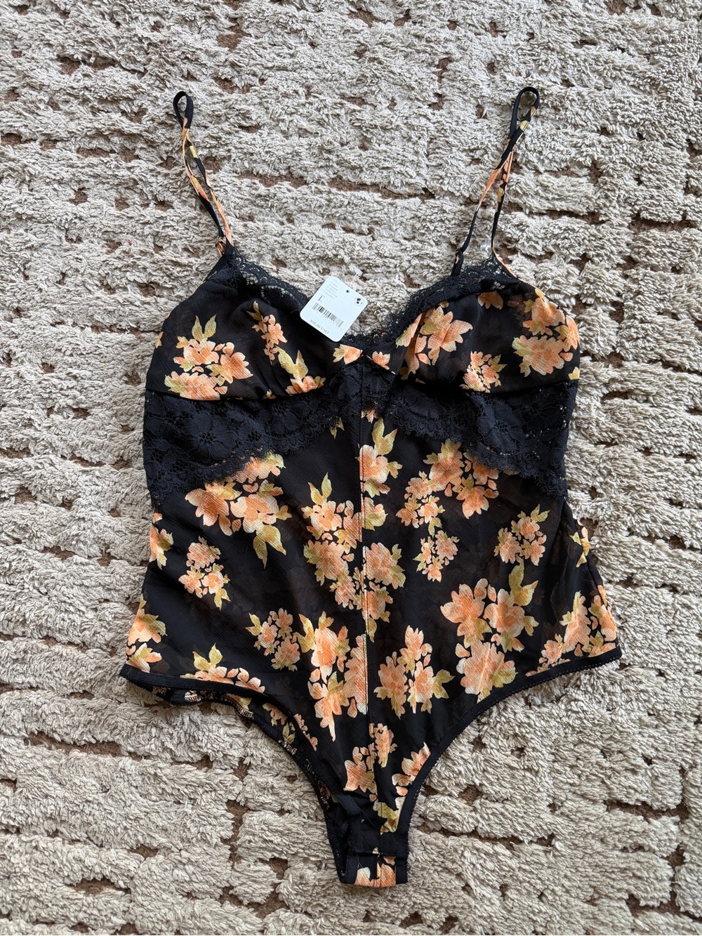 FP semi sheer floral and lace bodysuit